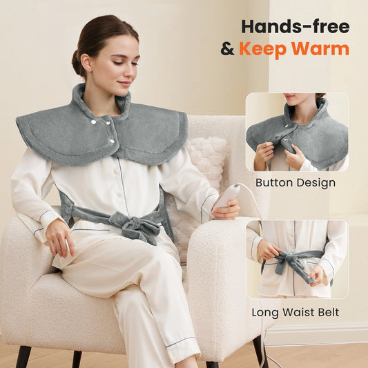 Ultra Soft Heating Pad with 4 Heat Settings & Auto Shut-Off for Full Body Stress Relief, 24"X33" - Gray