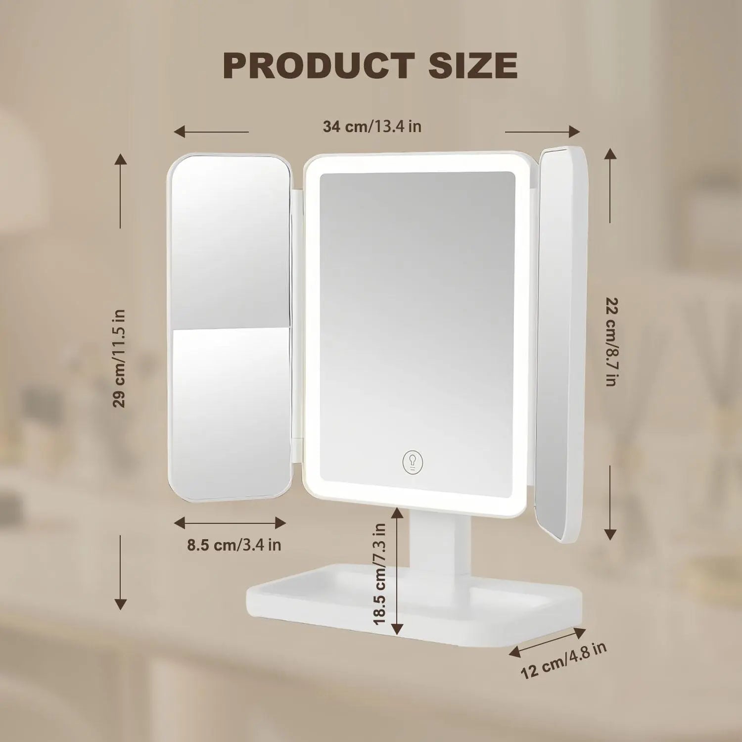 Summervibes【Mothersdaygift】Foldable LED Makeup Mirror, 3 Light Modes, 2X/3X HD Magnification, Touch Dimmable, 360° Rotatable, Portable Vanity Mirror, Exquisite Gift Box, Ideal Mother'S Day Gift for Mom