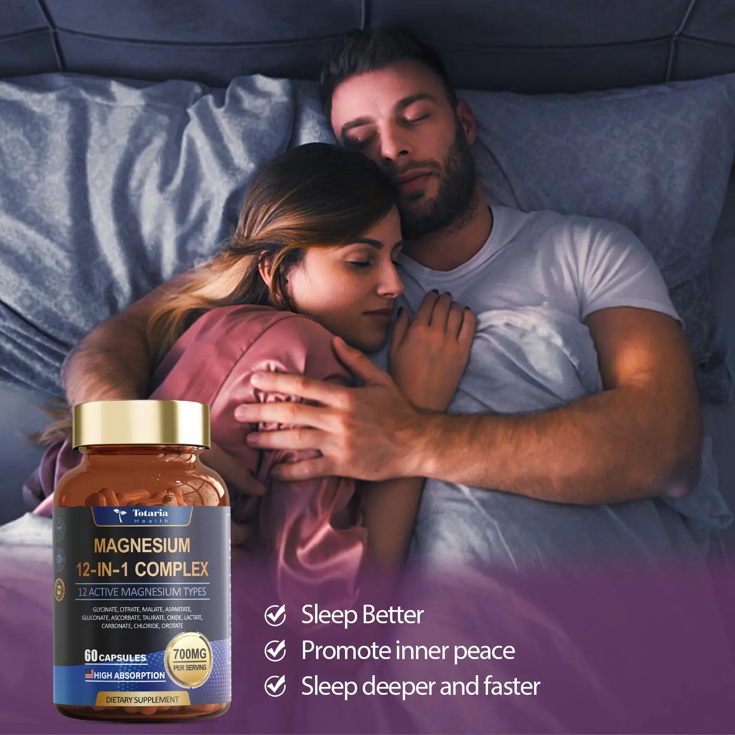 Totaria Nature Magnesium 12-In-1 Complex 700Mg - 60 Vegan Capsules for Muscle Heart & Relaxation Support High Absorbable Blend of 12 Chelates Dietary Supplement