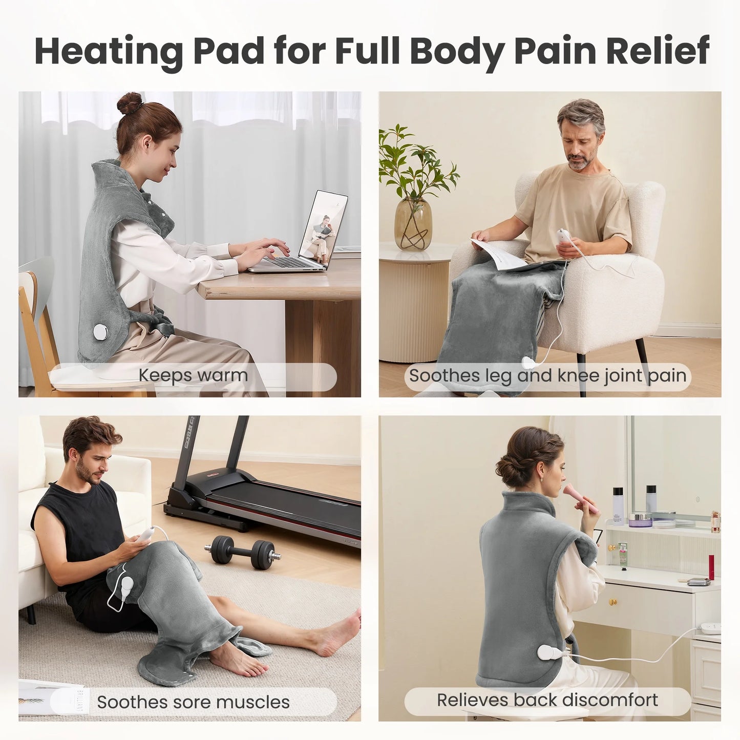 Ultra Soft Heating Pad with 4 Heat Settings & Auto Shut-Off for Full Body Stress Relief, 24"X33" - Gray
