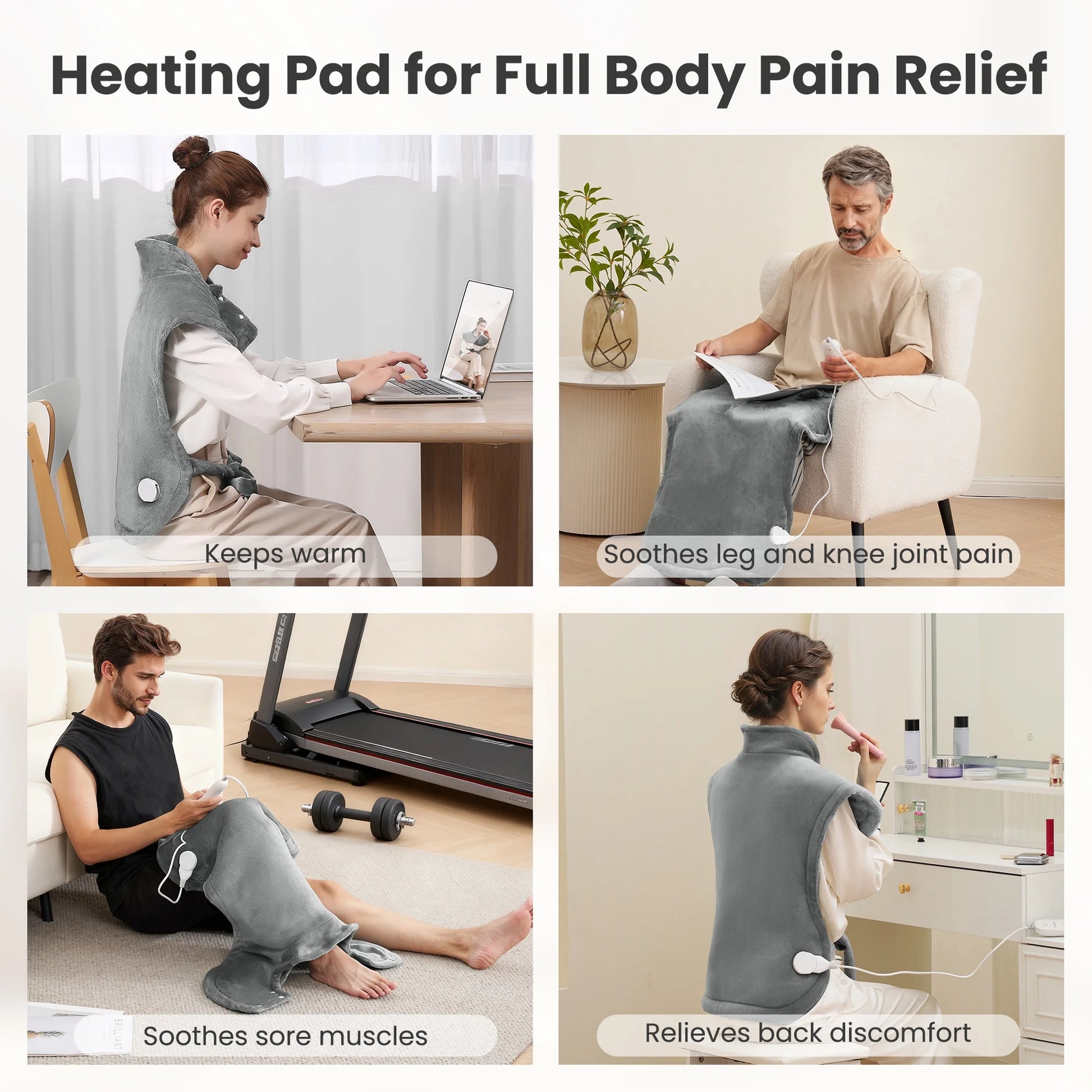 Ultra Soft Heating Pad with 4 Heat Settings & Auto Shut-Off for Full Body Stress Relief, 24"X33" - Gray