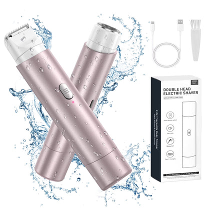 2 in 1 Women Electric Razor, Dual Head Bikini Trimmer for Women IPX7 Waterproof Body Hair Trimmer and Facial Hair Remover for Bikini Underarm Leg Arm Body Face