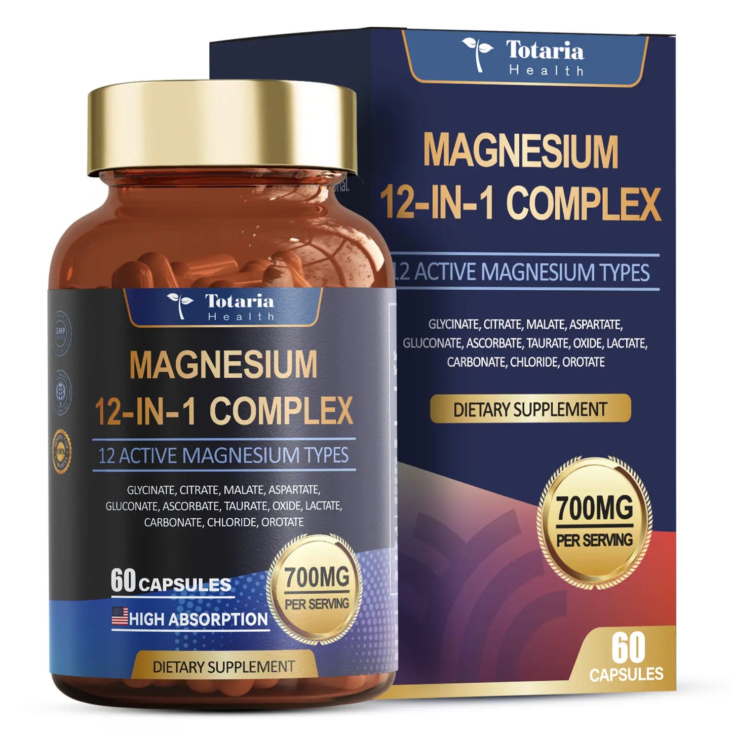 Totaria Nature Magnesium 12-In-1 Complex 700Mg - 60 Vegan Capsules for Muscle Heart & Relaxation Support High Absorbable Blend of 12 Chelates Dietary Supplement
