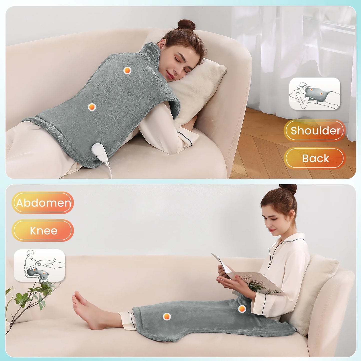 Ultra Soft Heating Pad with 4 Heat Settings & Auto Shut-Off for Full Body Stress Relief, 24"X33" - Gray