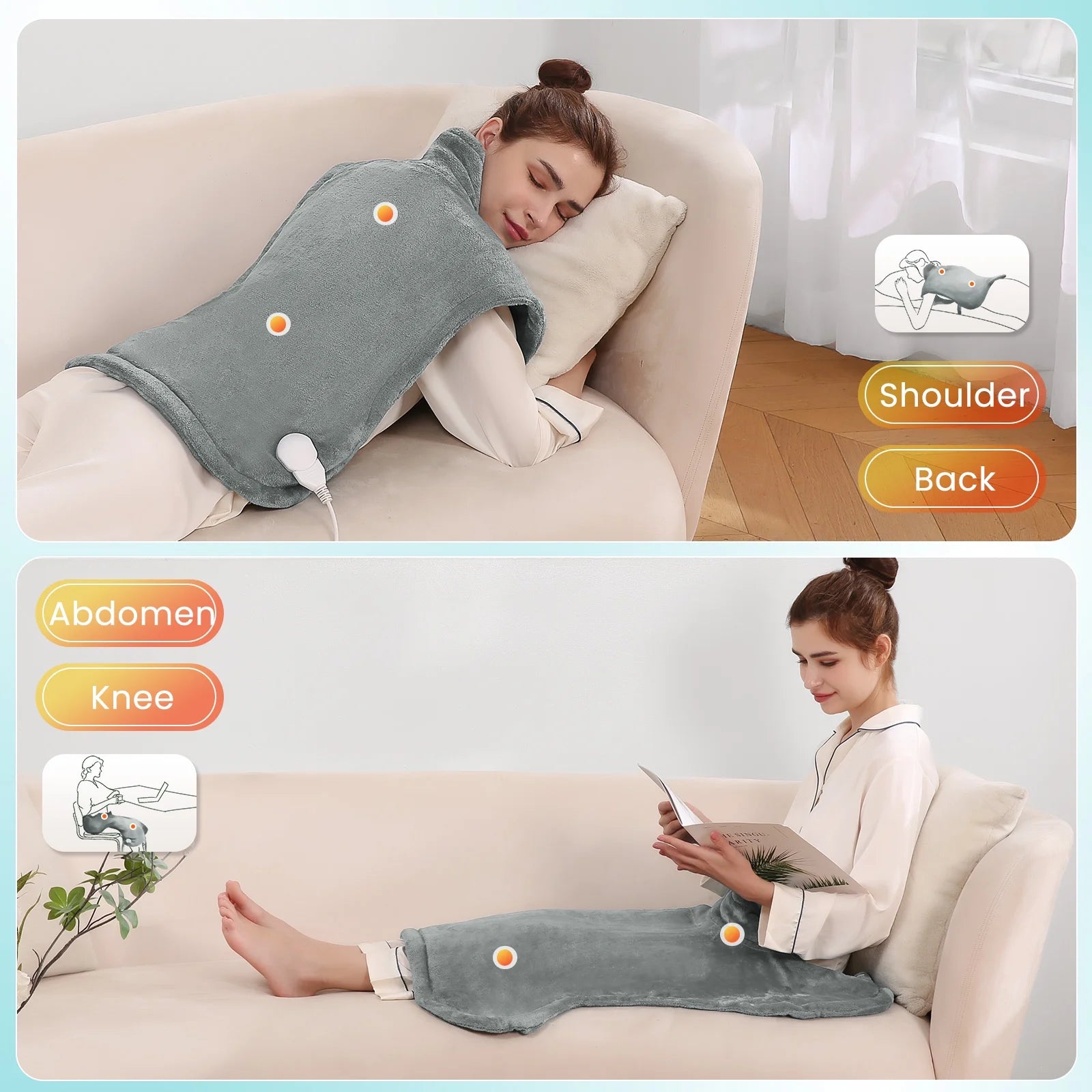 Ultra Soft Heating Pad with 4 Heat Settings & Auto Shut-Off for Full Body Stress Relief, 24"X33" - Gray