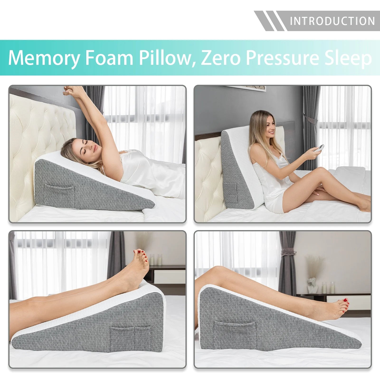 Wedge Pillow for Sleep with 2" Memory Foam Comfort Layer for Acid Reflux, Recovery and Snoring for Restful Sleep