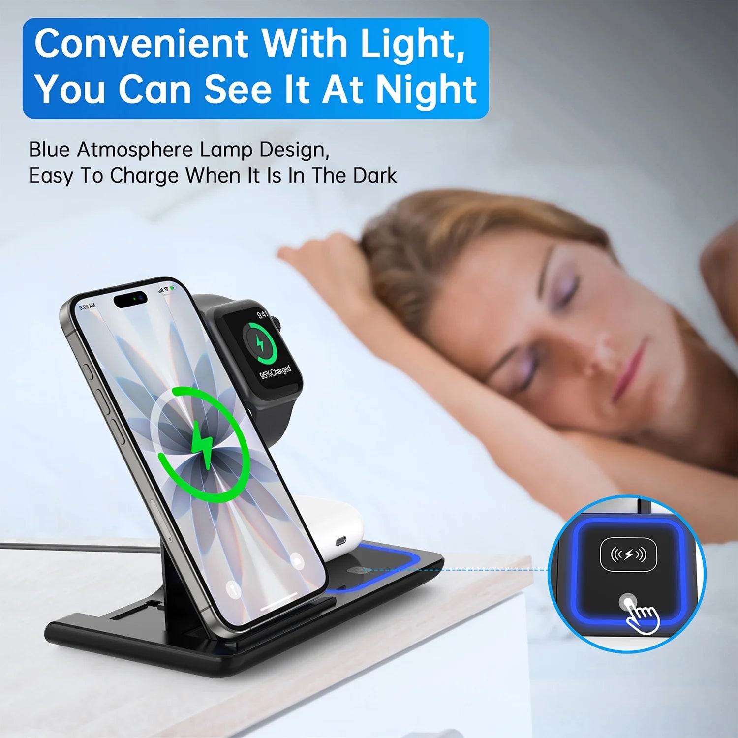 Wireless Charger, 18W Fast Iphone Charging Station Compatible for Iphone 17/16/15/14/13/12/11/Pro Max/Plus, 3 in 1 Wireless Charger Stand for Iwatch SE 11/10/9/8/7/6/5/4, Airpods Pro 2/3/4