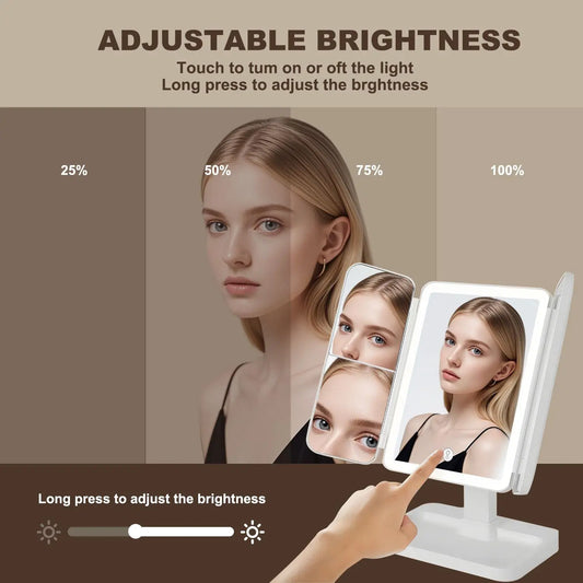 Summervibes【Mothersdaygift】Foldable LED Makeup Mirror, 3 Light Modes, 2X/3X HD Magnification, Touch Dimmable, 360° Rotatable, Portable Vanity Mirror, Exquisite Gift Box, Ideal Mother'S Day Gift for Mom