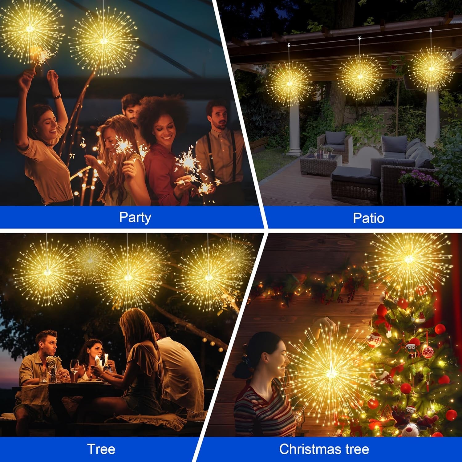 Solar Firework Lights Outdoor, 5 Pack 1000LED Solar Starburst Lights with Remote, 8 Modes Dimmable Waterproof Hanging Fairy Lights for Garden, Patio, Holiday Christmas Decor (Warm White)