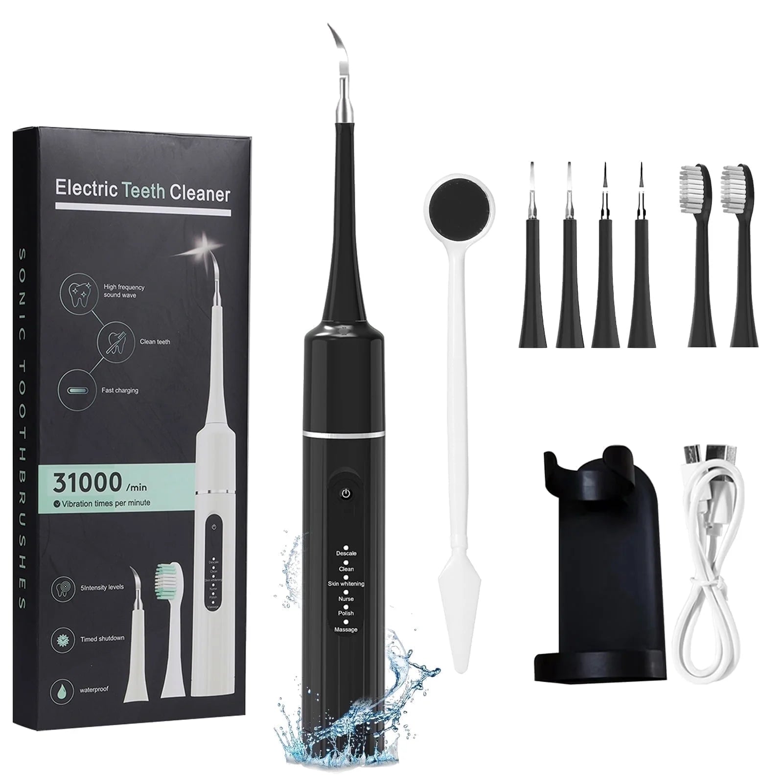 Electric Dental Calculus Remover for Adult Kids -  Dental Calculus Remover Teeth Cleaning Kit with 6 Adjustable Modes, Black
