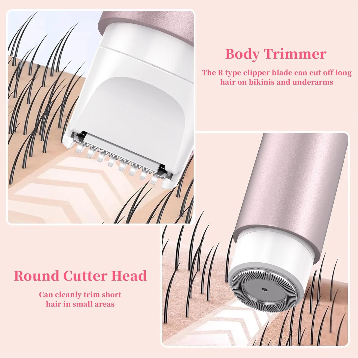 2 in 1 Women Electric Razor, Dual Head Bikini Trimmer for Women IPX7 Waterproof Body Hair Trimmer and Facial Hair Remover for Bikini Underarm Leg Arm Body Face