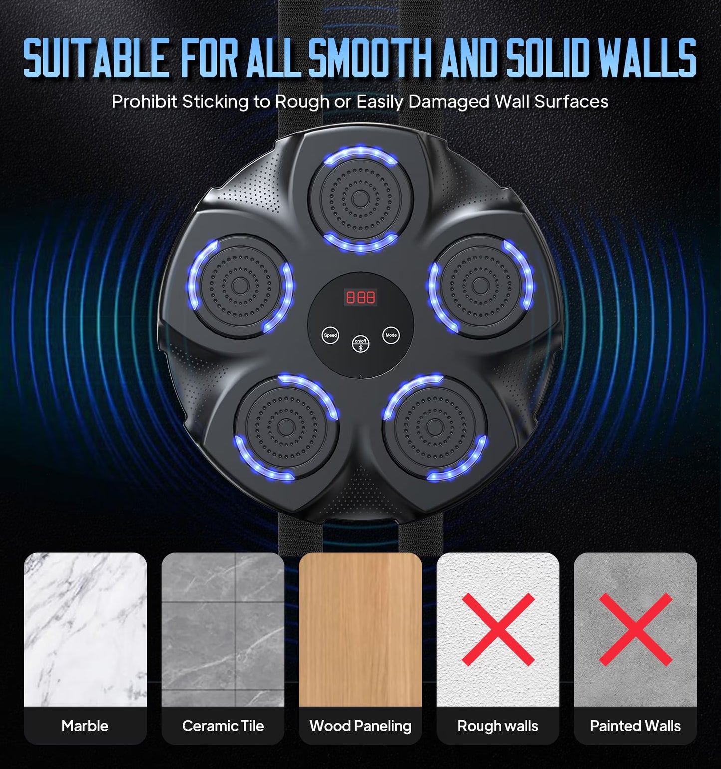 Adult Music Boxing Machine with Boxing Gloves, Oversize Wall Mounted Smart Bluetooth Music Boxing Trainer, Electronic Boxing Target Workout Punching Equipment for Home, Indoor and Gym