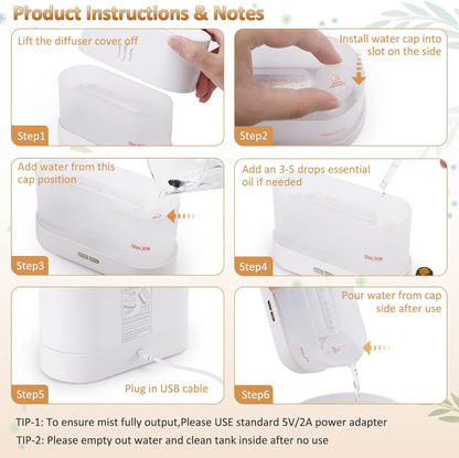 Flame Diffuser Humidifier-Auto off 180Ml Essential Oil Diffuser-2 Modes Brightness Aroma Humidifier with Fire Flame Effect for Home,Office,Spa,Gym(White)…