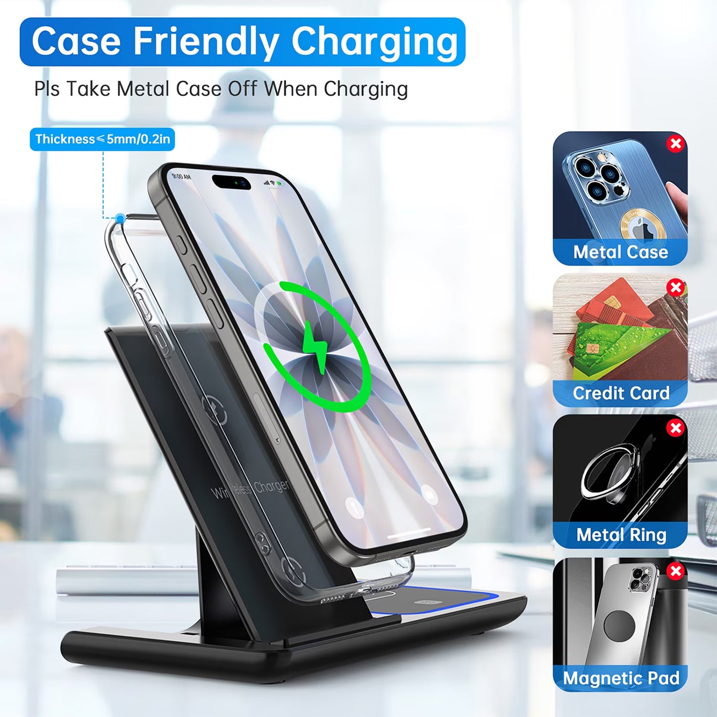 Wireless Charger, 18W Fast Iphone Charging Station Compatible for Iphone 17/16/15/14/13/12/11/Pro Max/Plus, 3 in 1 Wireless Charger Stand for Iwatch SE 11/10/9/8/7/6/5/4, Airpods Pro 2/3/4
