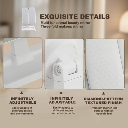 Summervibes【Mothersdaygift】Foldable LED Makeup Mirror, 3 Light Modes, 2X/3X HD Magnification, Touch Dimmable, 360° Rotatable, Portable Vanity Mirror, Exquisite Gift Box, Ideal Mother'S Day Gift for Mom
