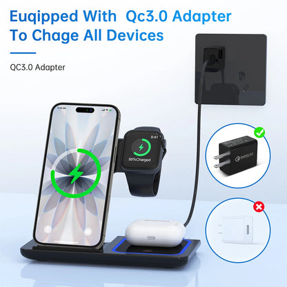 Wireless Charger, 18W Fast Iphone Charging Station Compatible for Iphone 17/16/15/14/13/12/11/Pro Max/Plus, 3 in 1 Wireless Charger Stand for Iwatch SE 11/10/9/8/7/6/5/4, Airpods Pro 2/3/4