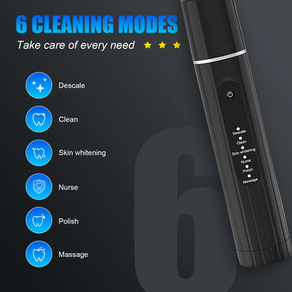 Electric Dental Calculus Remover for Adult Kids -  Dental Calculus Remover Teeth Cleaning Kit with 6 Adjustable Modes, Black