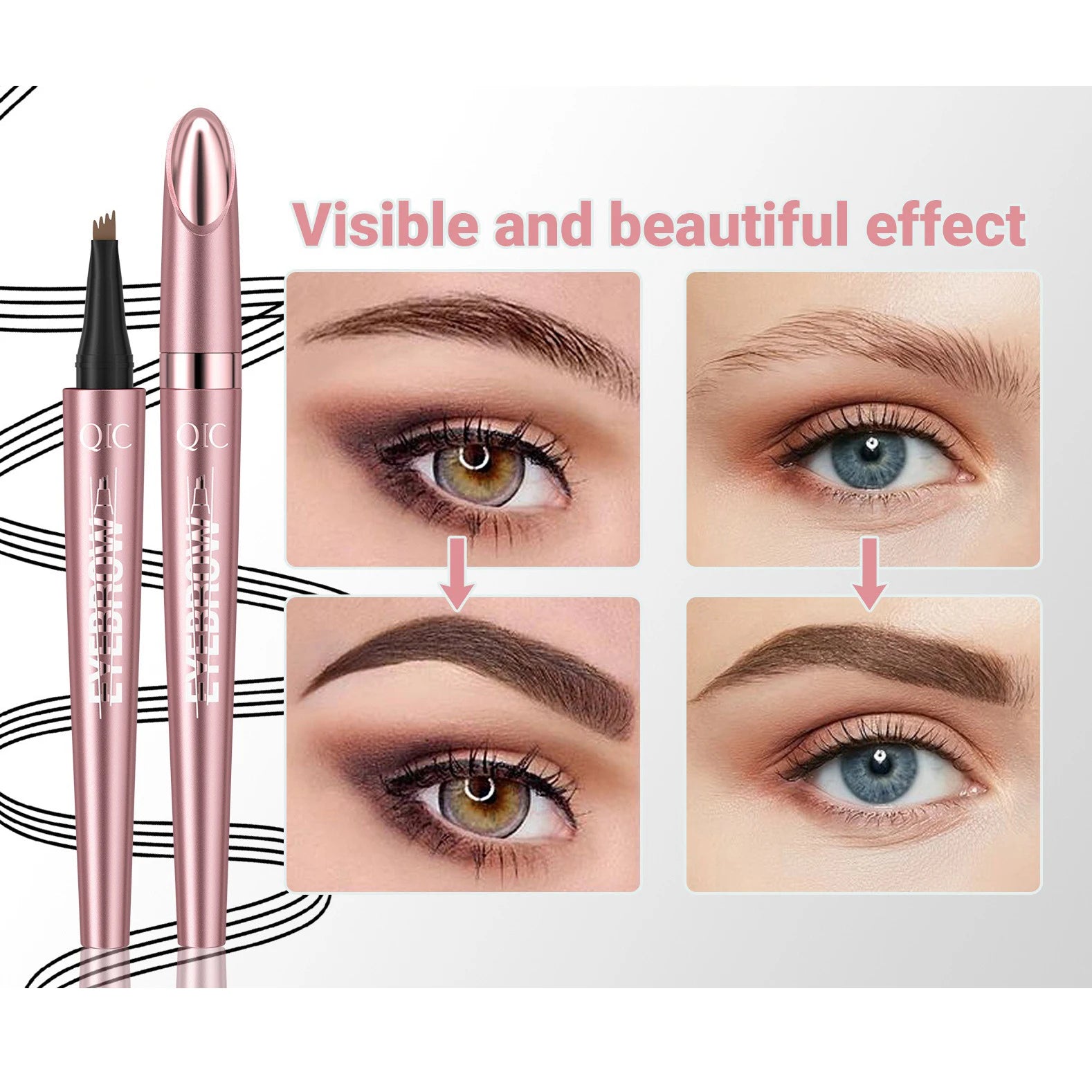 4 Point Liquid Eyebrow Pencil Waterproof Dark Brown Fork Tip Eyebrow Pencil Tattoo Fine Sketch Liquid Eyebrow Pen Makeup Tool