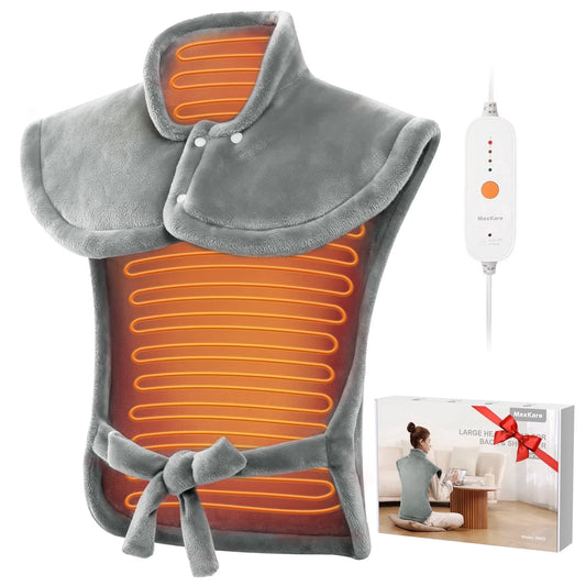 Ultra Soft Heating Pad with 4 Heat Settings & Auto Shut-Off for Full Body Stress Relief, 24"X33" - Gray