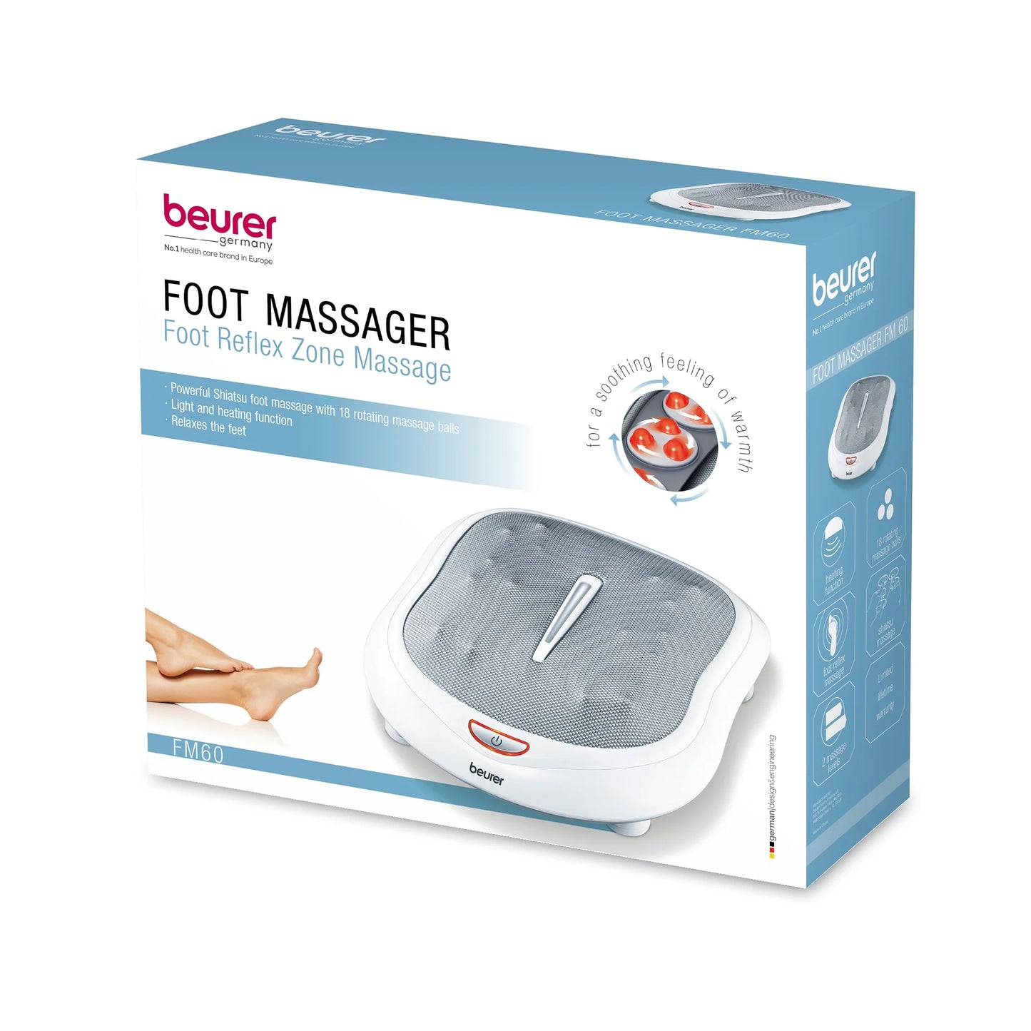 Shiatsu Foot Massager 18 Rotating Massage Heads, Relax Sore & Tired Feet with Deep Tissue, Heat Function, FM60