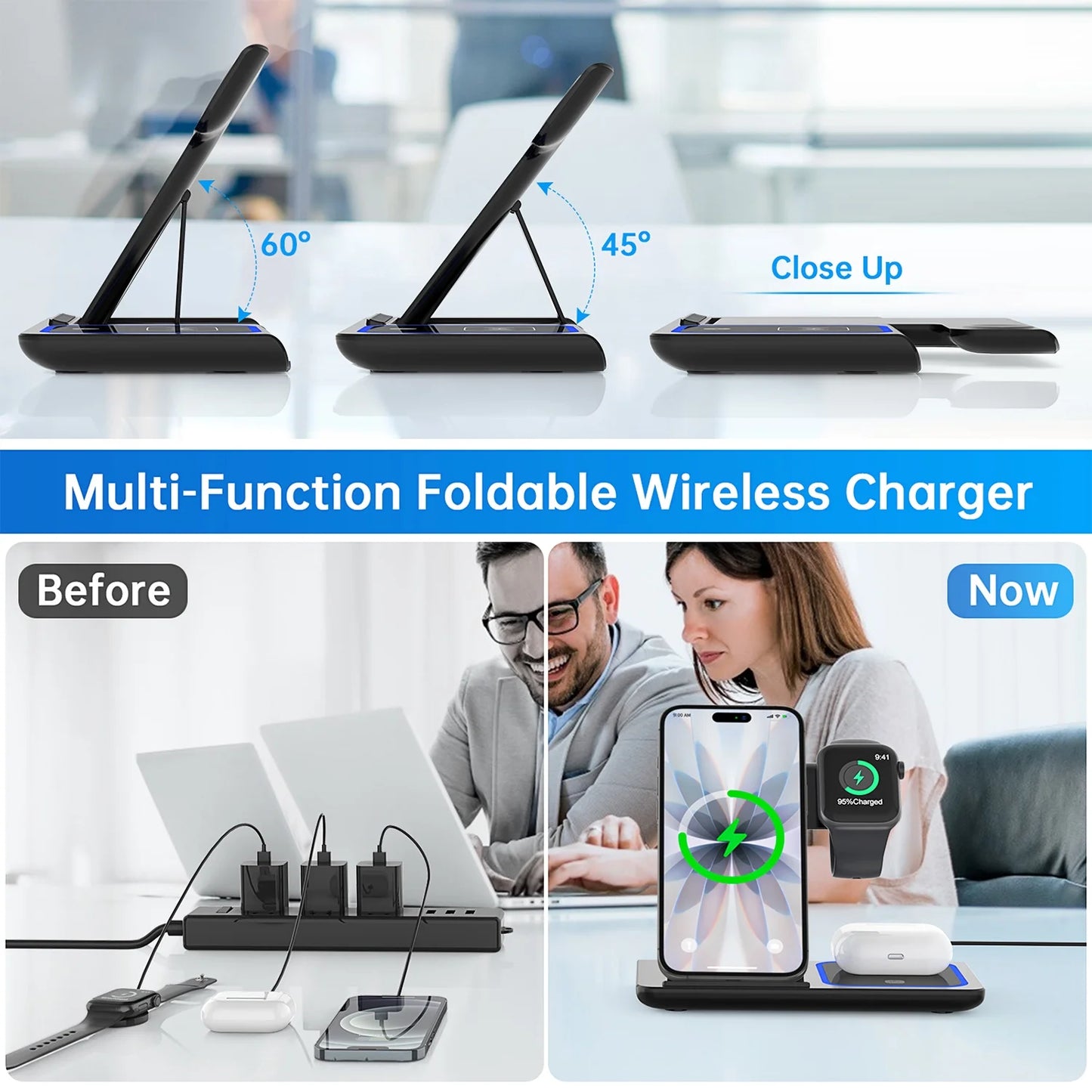 Wireless Charger, 18W Fast Iphone Charging Station Compatible for Iphone 17/16/15/14/13/12/11/Pro Max/Plus, 3 in 1 Wireless Charger Stand for Iwatch SE 11/10/9/8/7/6/5/4, Airpods Pro 2/3/4