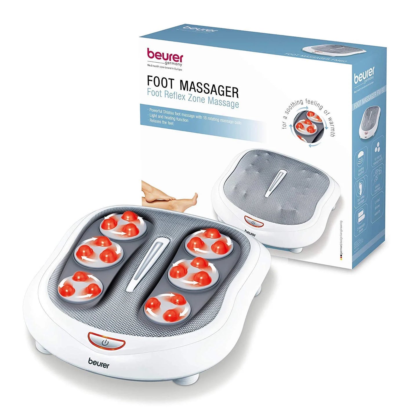 Shiatsu Foot Massager 18 Rotating Massage Heads, Relax Sore & Tired Feet with Deep Tissue, Heat Function, FM60