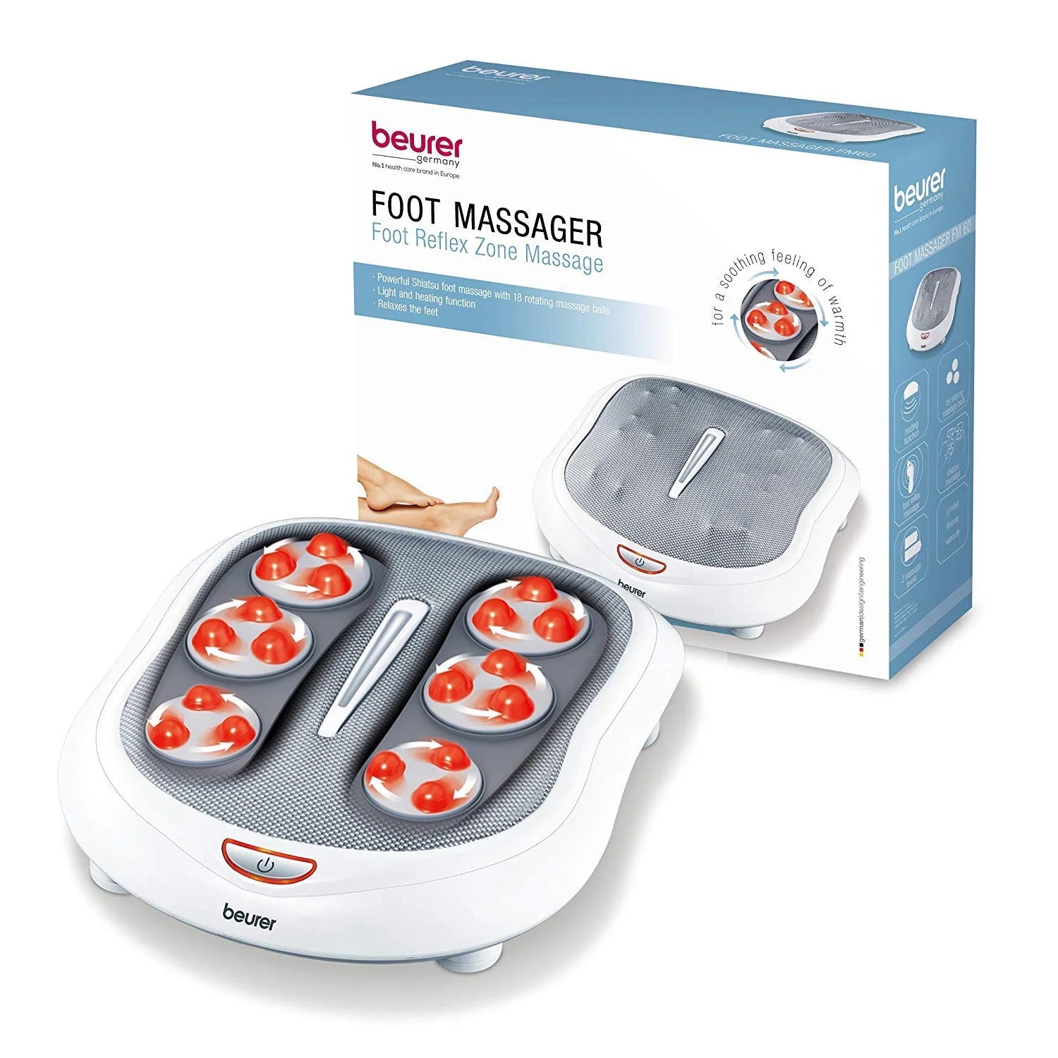 Shiatsu Foot Massager 18 Rotating Massage Heads, Relax Sore & Tired Feet with Deep Tissue, Heat Function, FM60