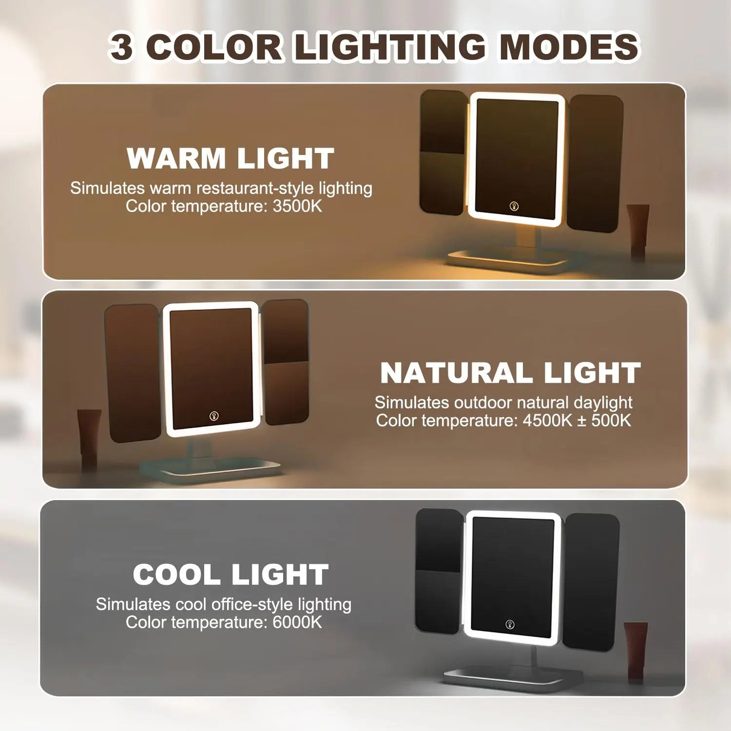 Summervibes【Mothersdaygift】Foldable LED Makeup Mirror, 3 Light Modes, 2X/3X HD Magnification, Touch Dimmable, 360° Rotatable, Portable Vanity Mirror, Exquisite Gift Box, Ideal Mother'S Day Gift for Mom