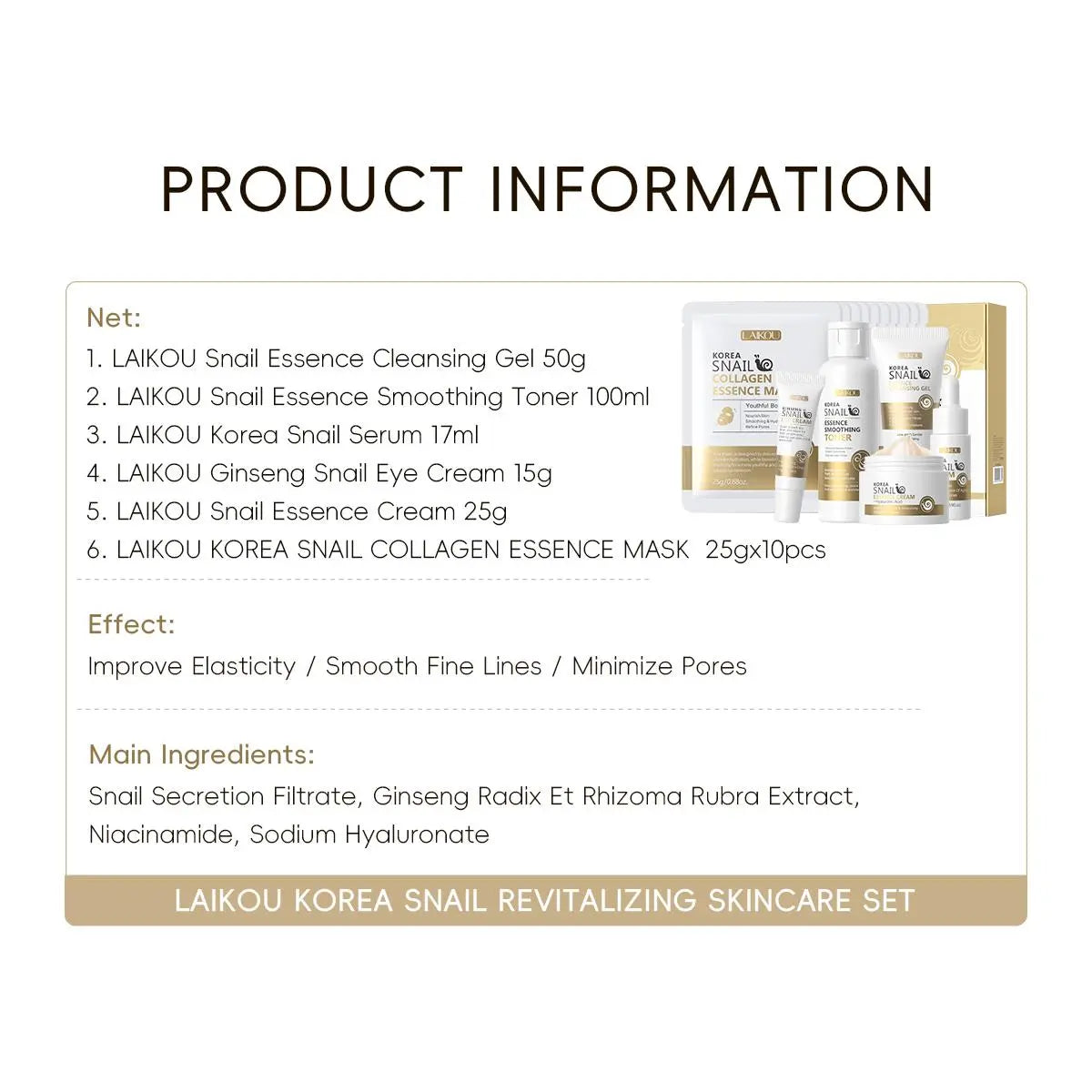 Snail Collagen Skin Care Kit, 1 Set Facial Cleanser, Toner, Serum, Eye Cream, Essence Cream and Mask, Moisturizing Hydrating Moisturize Hydrate Skin Care Set for Women