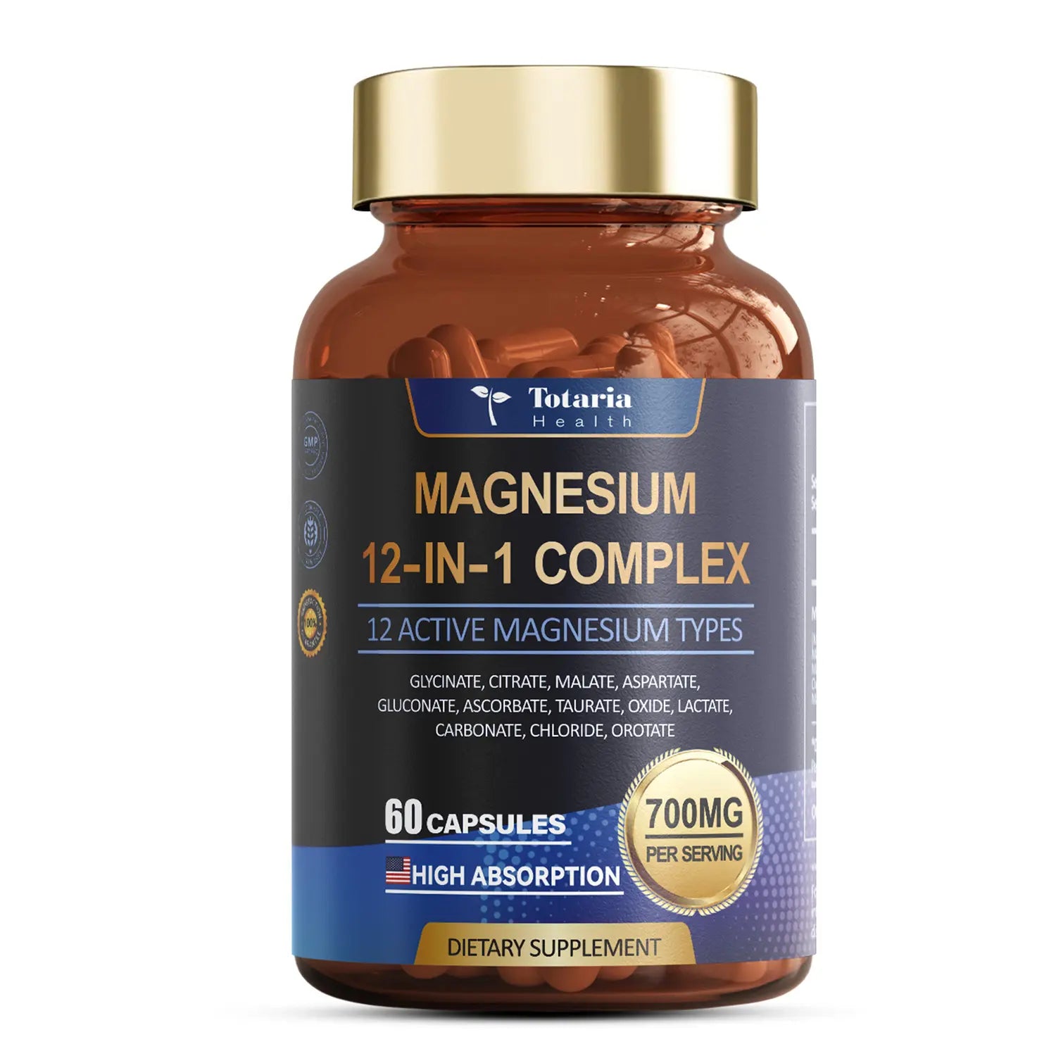 Totaria Nature Magnesium 12-In-1 Complex 700Mg - 60 Vegan Capsules for Muscle Heart & Relaxation Support High Absorbable Blend of 12 Chelates Dietary Supplement