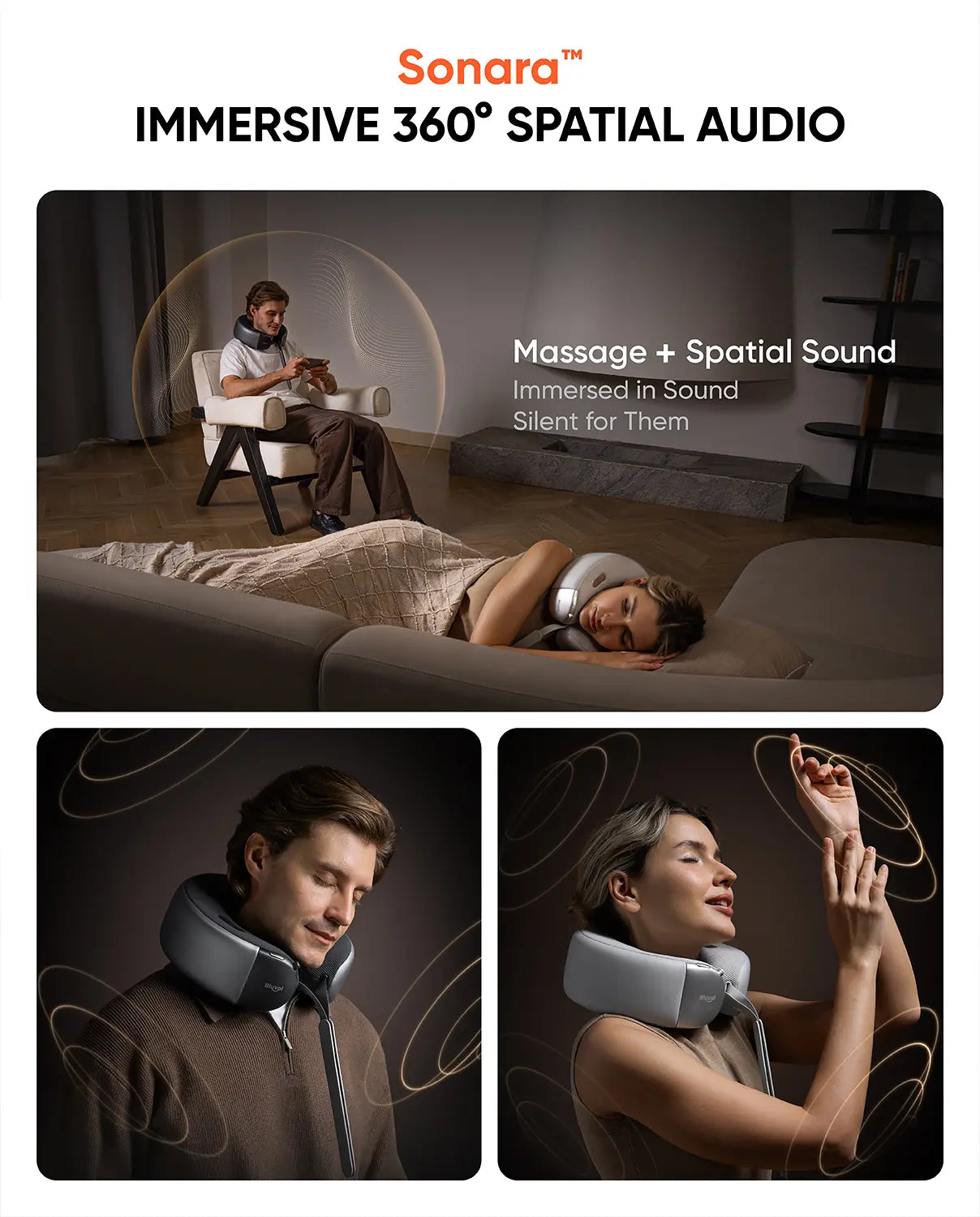 Bluvol Nest 10 Ultra Immersive MASGRE Cordless Neck and Shoulder Massager with Heat – Deep Kneading Electric Massage Pillow for Neck – Perfect for Home, Office and Car. Bluetooth Connection, Mother'S Day Gifts