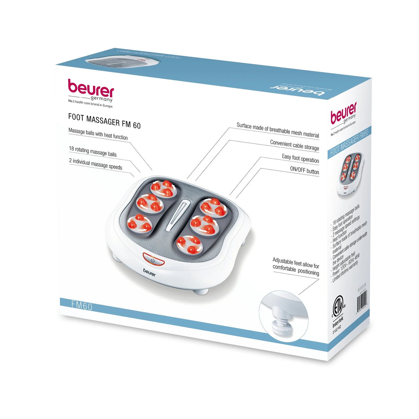 Shiatsu Foot Massager 18 Rotating Massage Heads, Relax Sore & Tired Feet with Deep Tissue, Heat Function, FM60