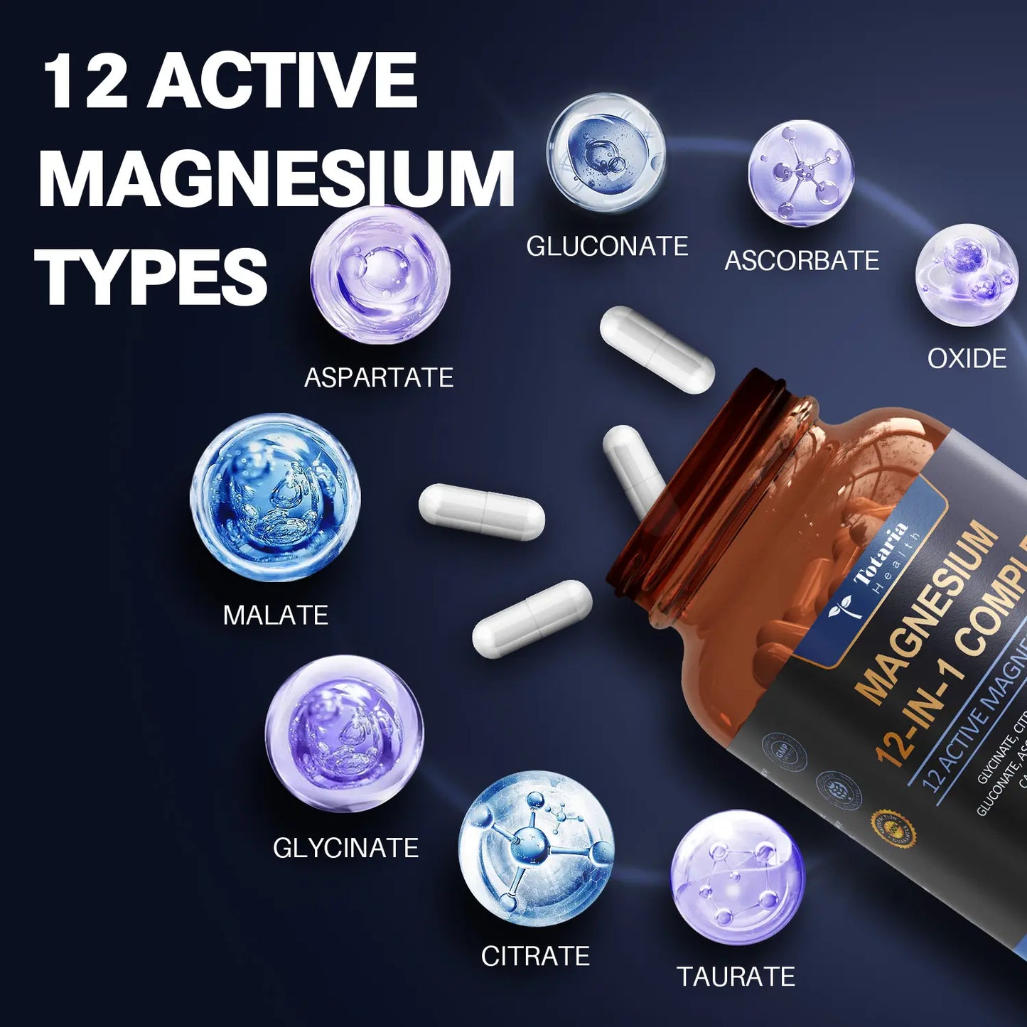 Totaria Nature Magnesium 12-In-1 Complex 700Mg - 60 Vegan Capsules for Muscle Heart & Relaxation Support High Absorbable Blend of 12 Chelates Dietary Supplement