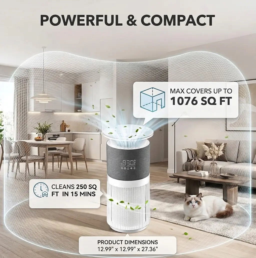 H13 True HEPA Air Purifier for Large Rooms up to 1076 Sq. Ft., 2-In-1 Pet Air Cleaner with Bonus Cat Scratcher Cover, 22 Db Ultra-Quiet for Sleep, Removes 99.97% of Odors, Dander, and Smoke, ETL/CARB Certified