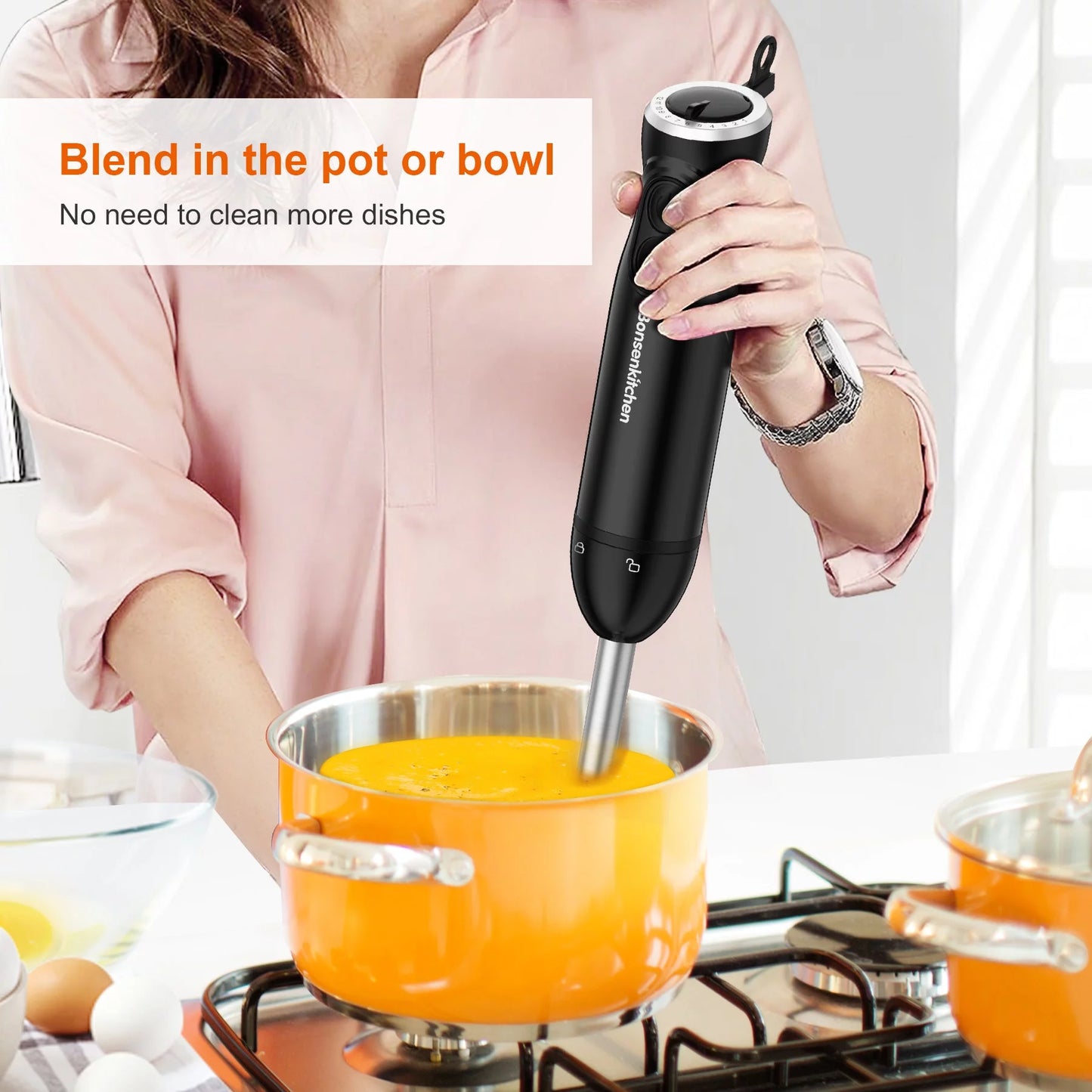 3 in 1 Immersion Blender with Egg Whisk & 700Ml Measuring Cup, 12 Speed Hand Blender