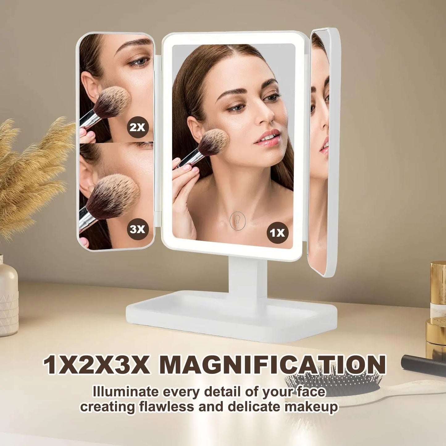 Summervibes【Mothersdaygift】Foldable LED Makeup Mirror, 3 Light Modes, 2X/3X HD Magnification, Touch Dimmable, 360° Rotatable, Portable Vanity Mirror, Exquisite Gift Box, Ideal Mother'S Day Gift for Mom