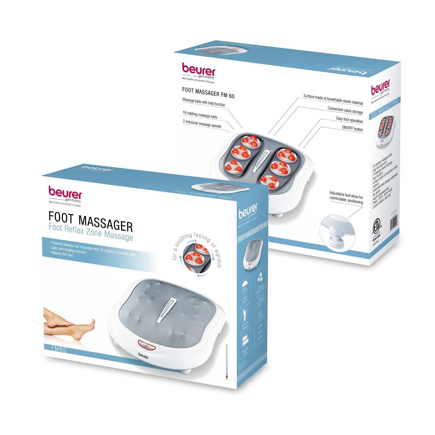 Shiatsu Foot Massager 18 Rotating Massage Heads, Relax Sore & Tired Feet with Deep Tissue, Heat Function, FM60