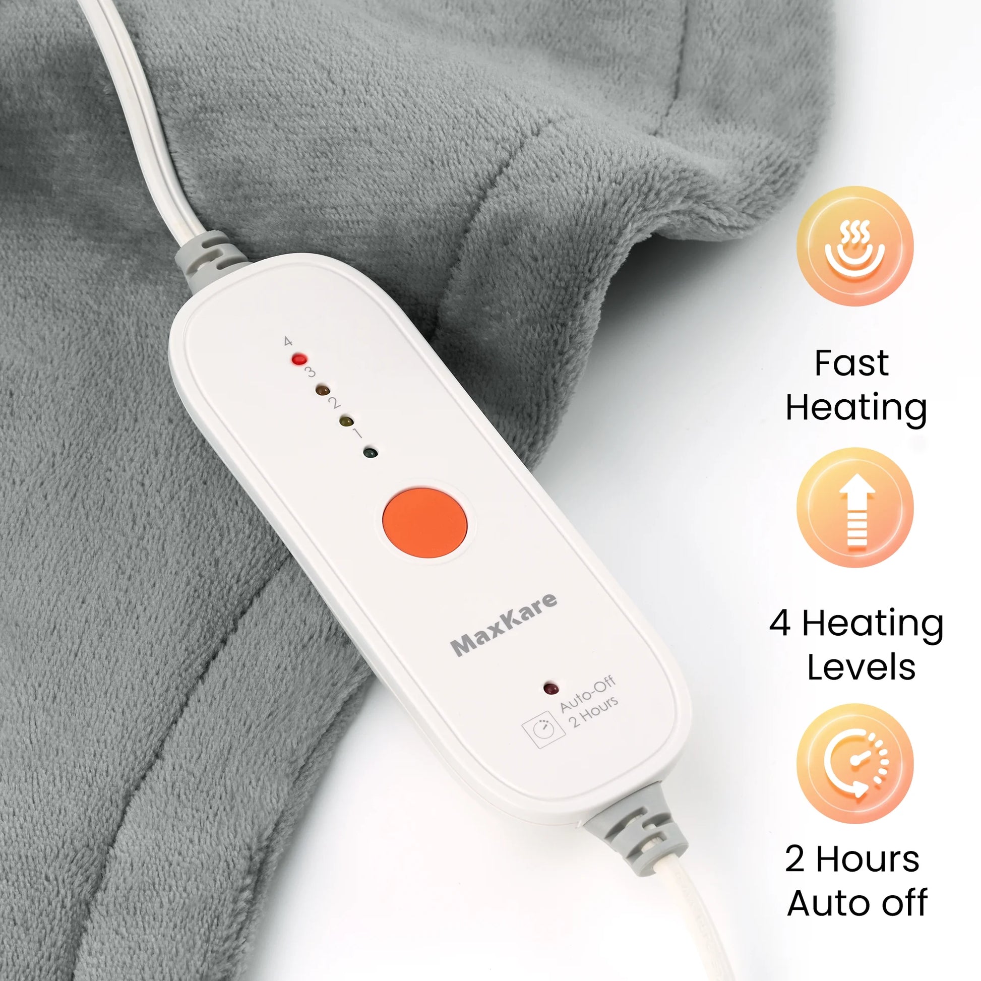 Ultra Soft Heating Pad with 4 Heat Settings & Auto Shut-Off for Full Body Stress Relief, 24"X33" - Gray