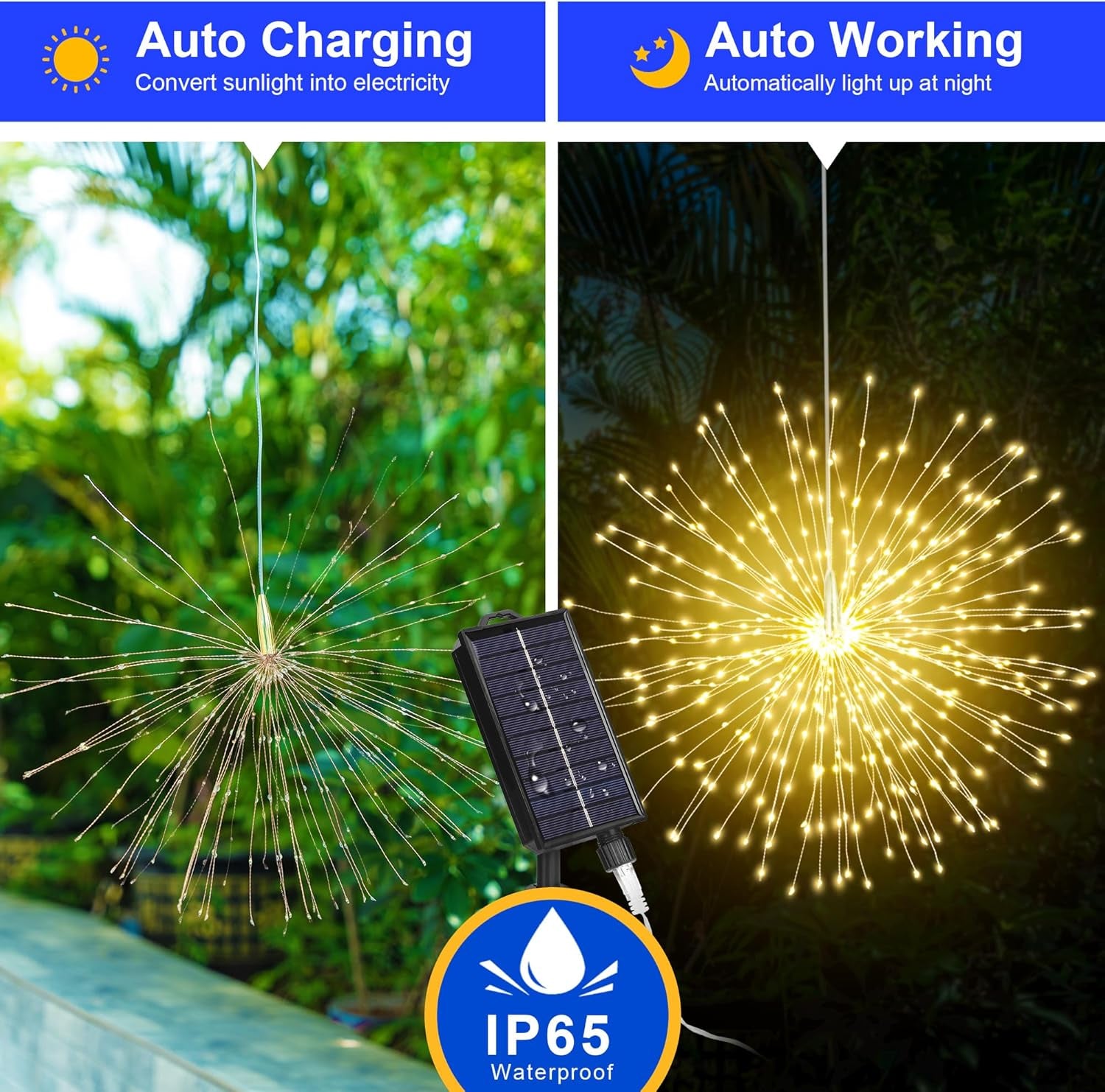 Solar Firework Lights Outdoor, 5 Pack 1000LED Solar Starburst Lights with Remote, 8 Modes Dimmable Waterproof Hanging Fairy Lights for Garden, Patio, Holiday Christmas Decor (Warm White)