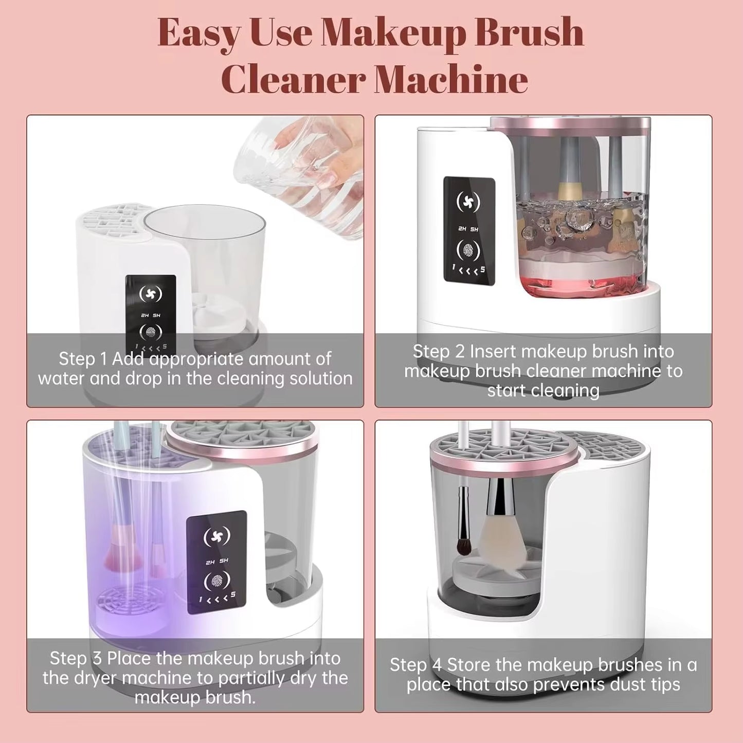 3 in 1 Electric Makeup Brush Cleaner Machine with Makeup Brush Dryer-Holder-Portable Automatic USB Cosmetic Brushes Cleaner Tool